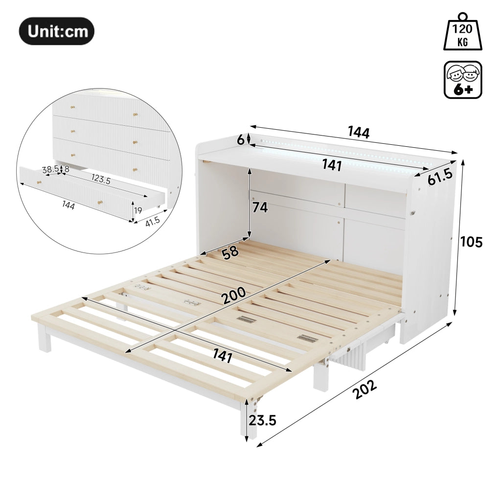 letto a scomparti mdf bianco 144 x 202 cm