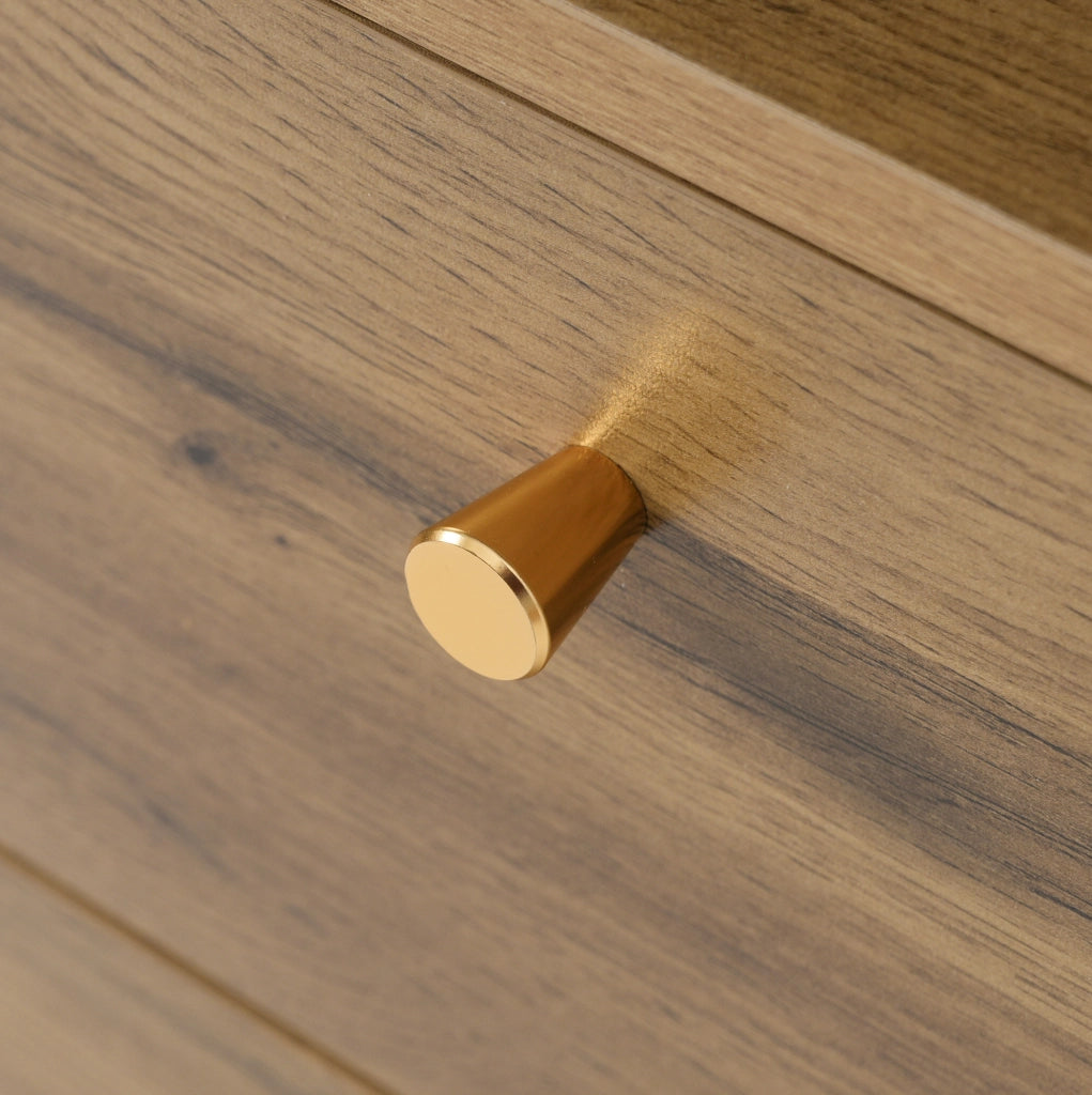 Credenza con 3 cassetti e 2 ante effetto rovere scuro, ripiano regolabile e vano a giorno