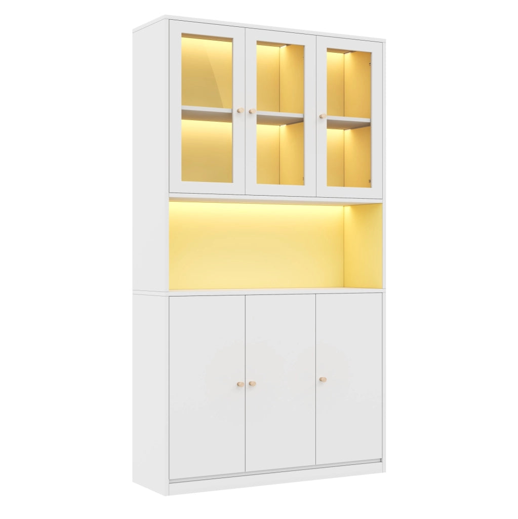 Libreria 100x35x200 cm bianca in MDF, vetrina LED e 3 ante
