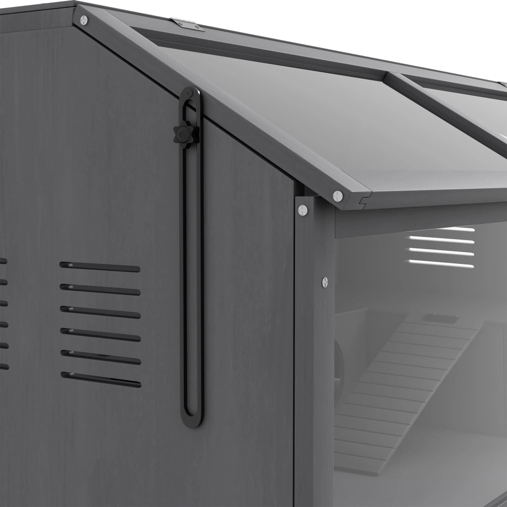 Gabbia per piccoli roditori in legno con piattaforma ponte sospeso e casetta grigio scuro 100 × 52 × 50 cm
