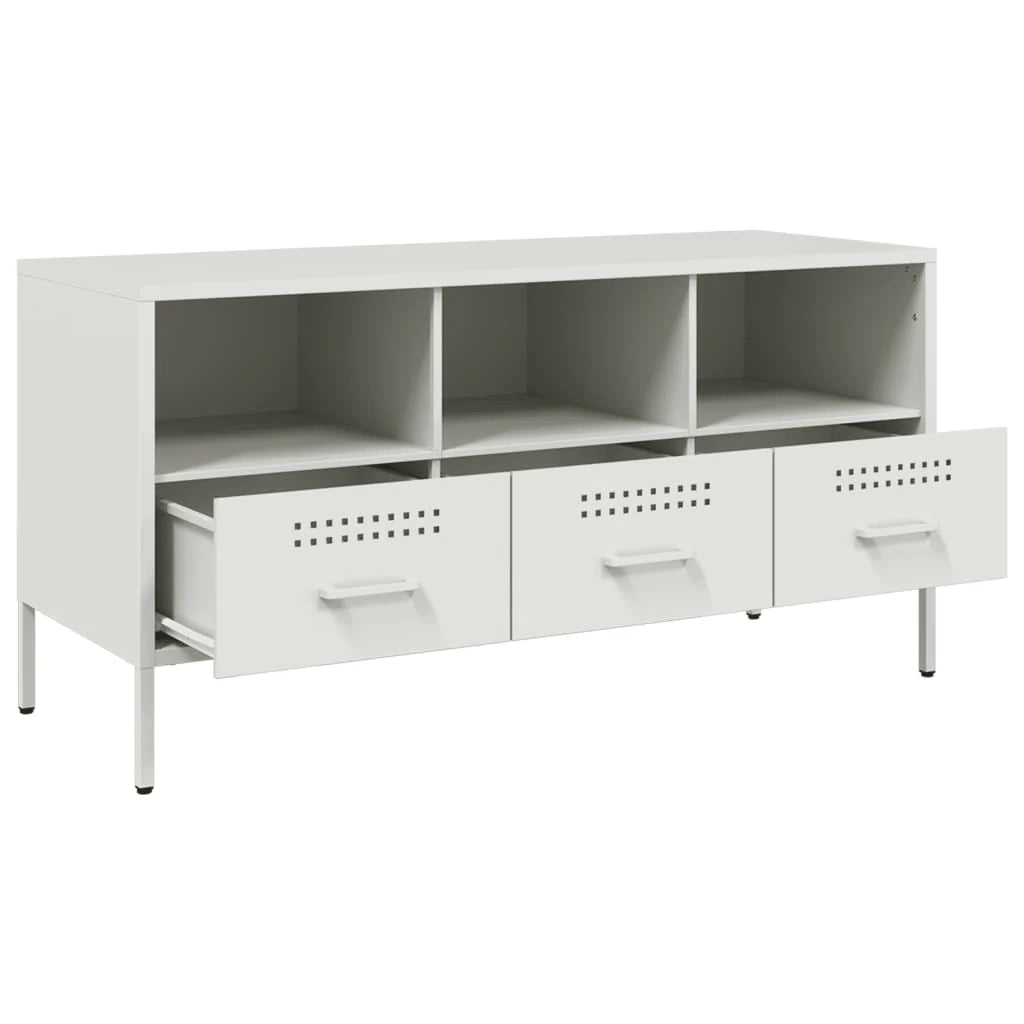 Mobile TV multimediale mensola TV credenza TV per sala da pranzo soggiorno camera da letto 100,5 x 39 x 50,5 cm acciaio bianco 02_0025541