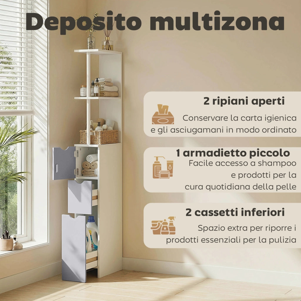Colonna bagno salvaspazio ¨C Xylo ¨C legno grigio con ripiani cassetti ante 15x33x136.8cm