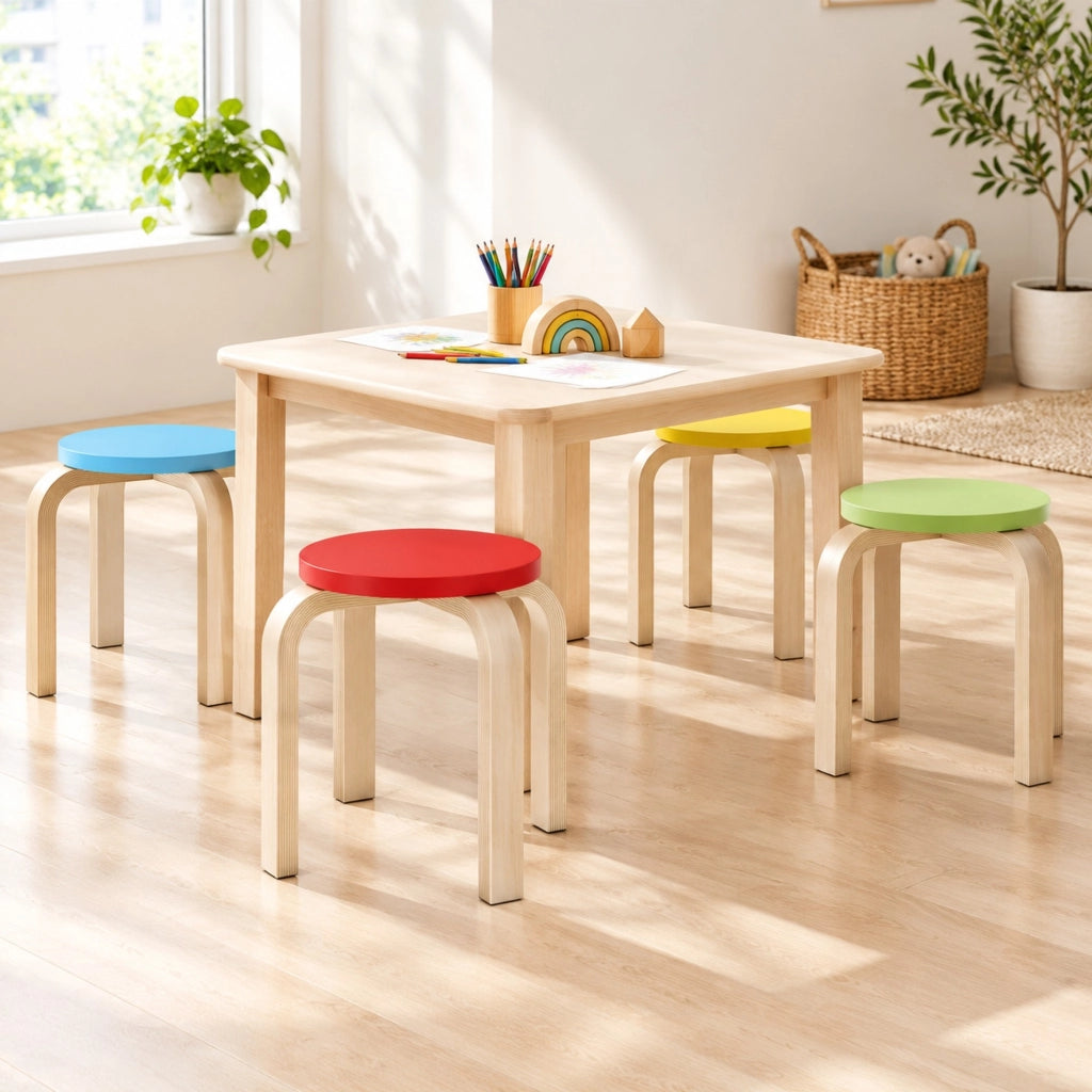 Set 4 sgabelli impilabili ULEVR in compensato di betulla multicolore, 36x36x30 cm, portata 120 kg
