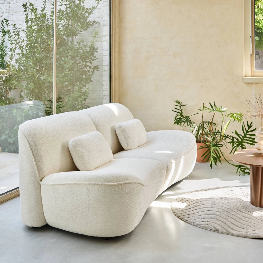 Divano in tessuto bouclé, 3 posti, crema