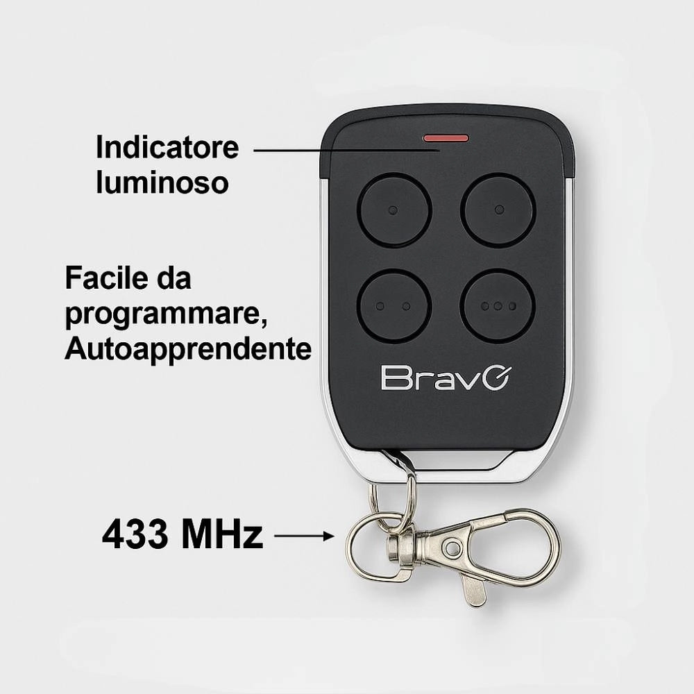 Telecomando bravo sashimi 433 mhz 4 tasti autoapprendente con led
