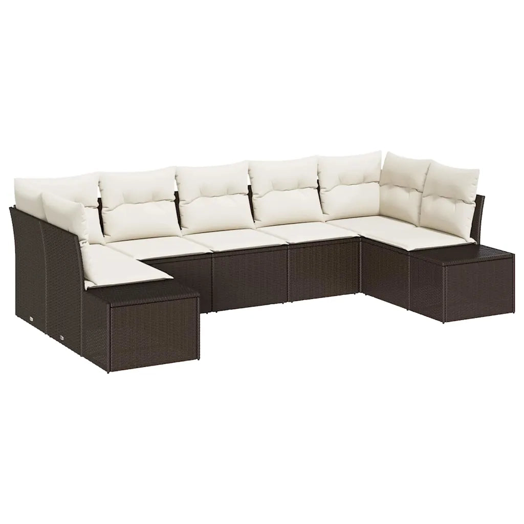 Set Divano da Giardino 7 pcs Marrone e Crema Poly Rattan 3355877