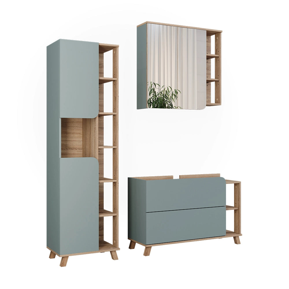 Vicco Set di mobili da bagno Sonoma/blu 3 parti
