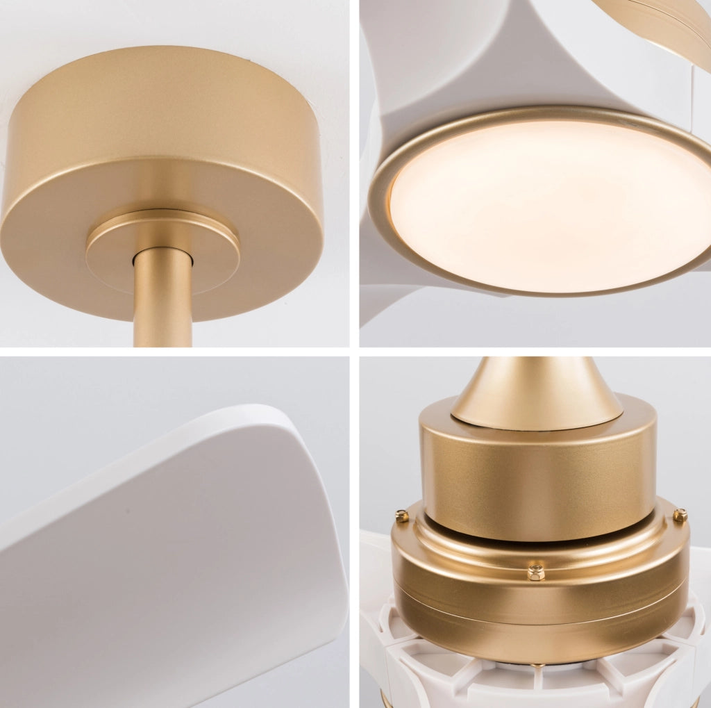 Ventilatore da soffitto ULEVR 52 pollici con luce, telecomando, motore DC reversibile e 3 pale ABS bianco e oro