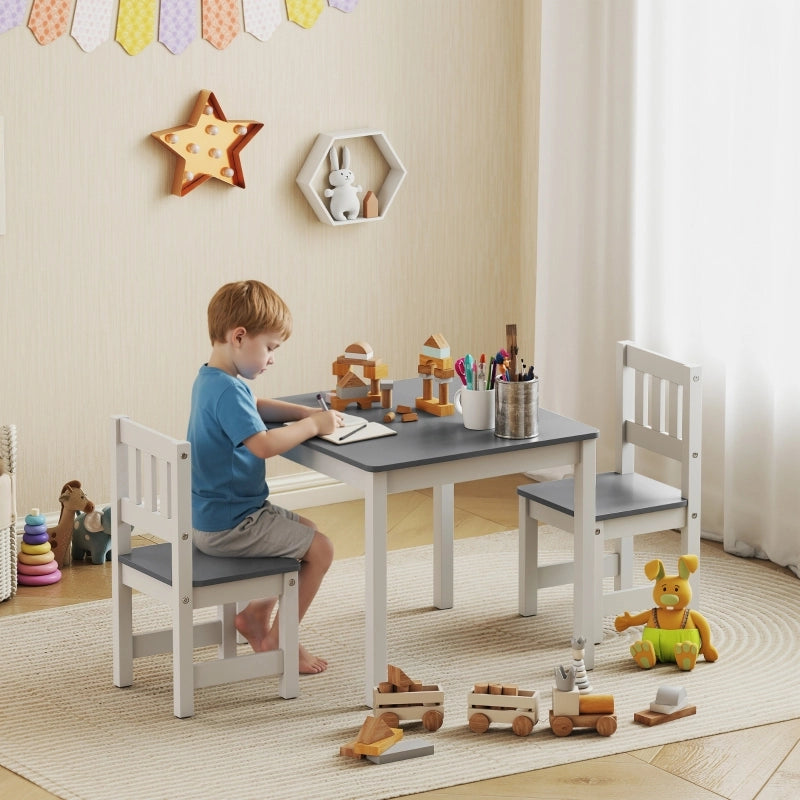 Set tavolo e 2 sedie per bambini, 3 pezzi, grigio