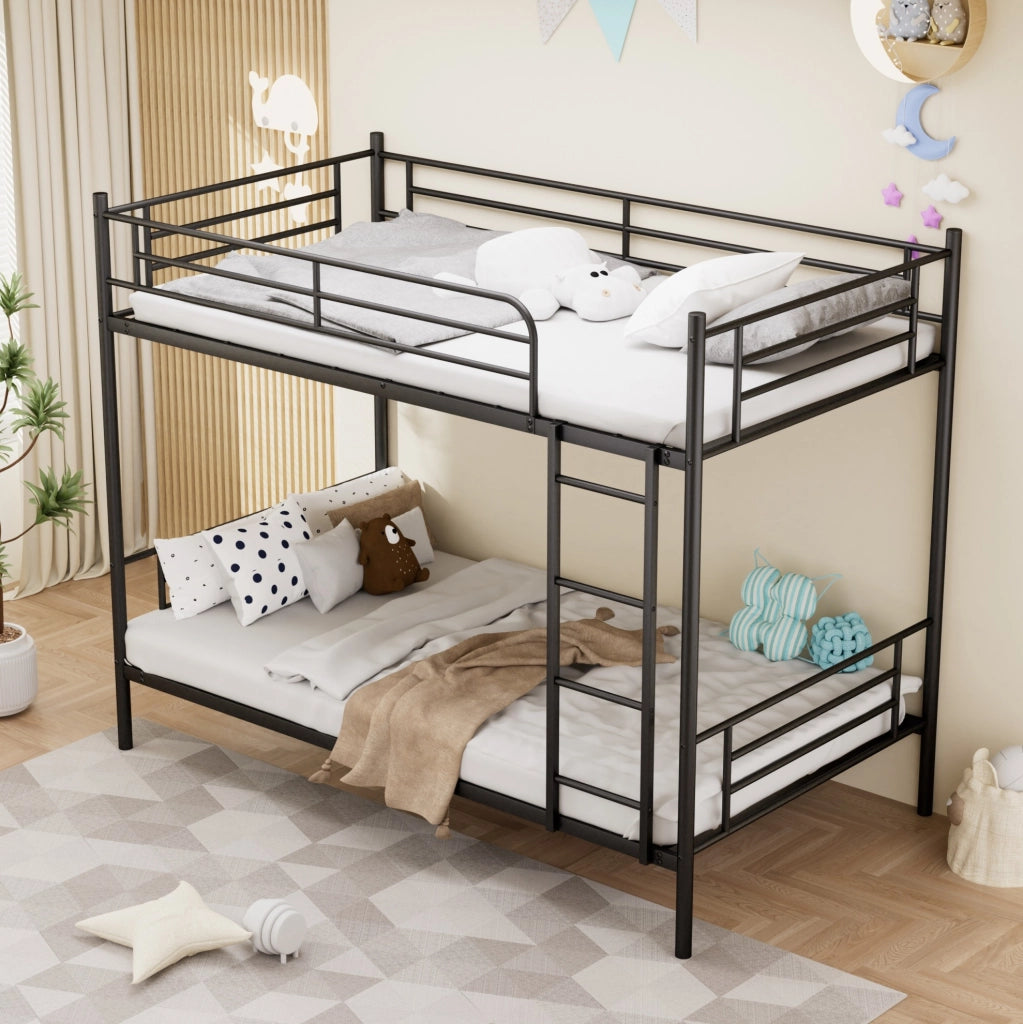 Letto a castello 90x190 cm in acciaio nero con scala e sponda alta