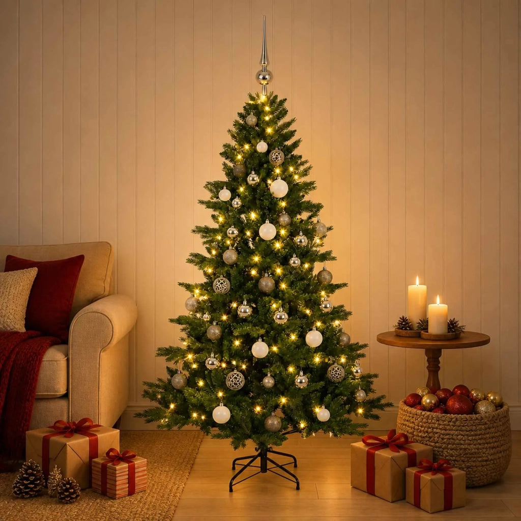 Albero di Natale artificiale con palline 120 cm 150 LED 3466151
