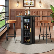 Tavolo da bar rotondo 60x60x91;6 cm con mobile a 4 ripiani in MDF e metallo; nero