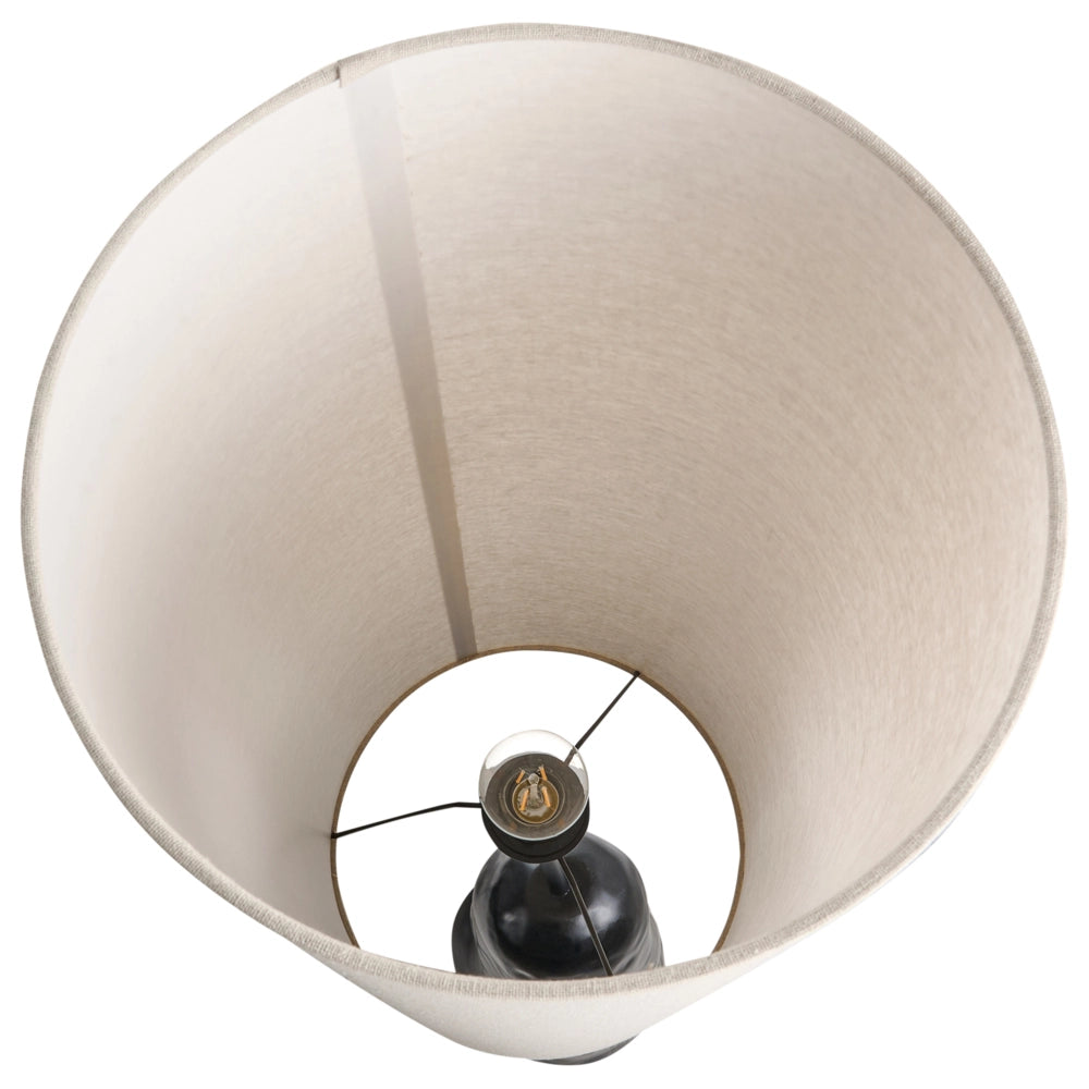 Lampada da terra con base in ceramica nera e paralume alto in tessuto in stile originale