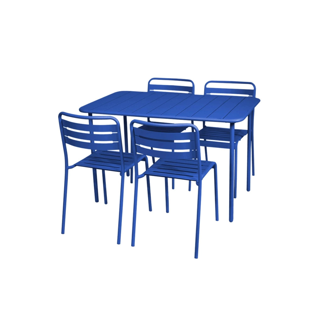 Set tavolo da giardino bistrot in metallo con 4 sedie, 120cm, blu