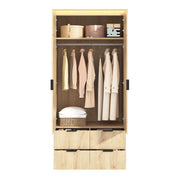 Armadio moderno con specchio e LED, 2 ante, 4 cassetti e asta appendiabiti, per camera da letto, in MDF rovere, 90 × 47 × 200 cm