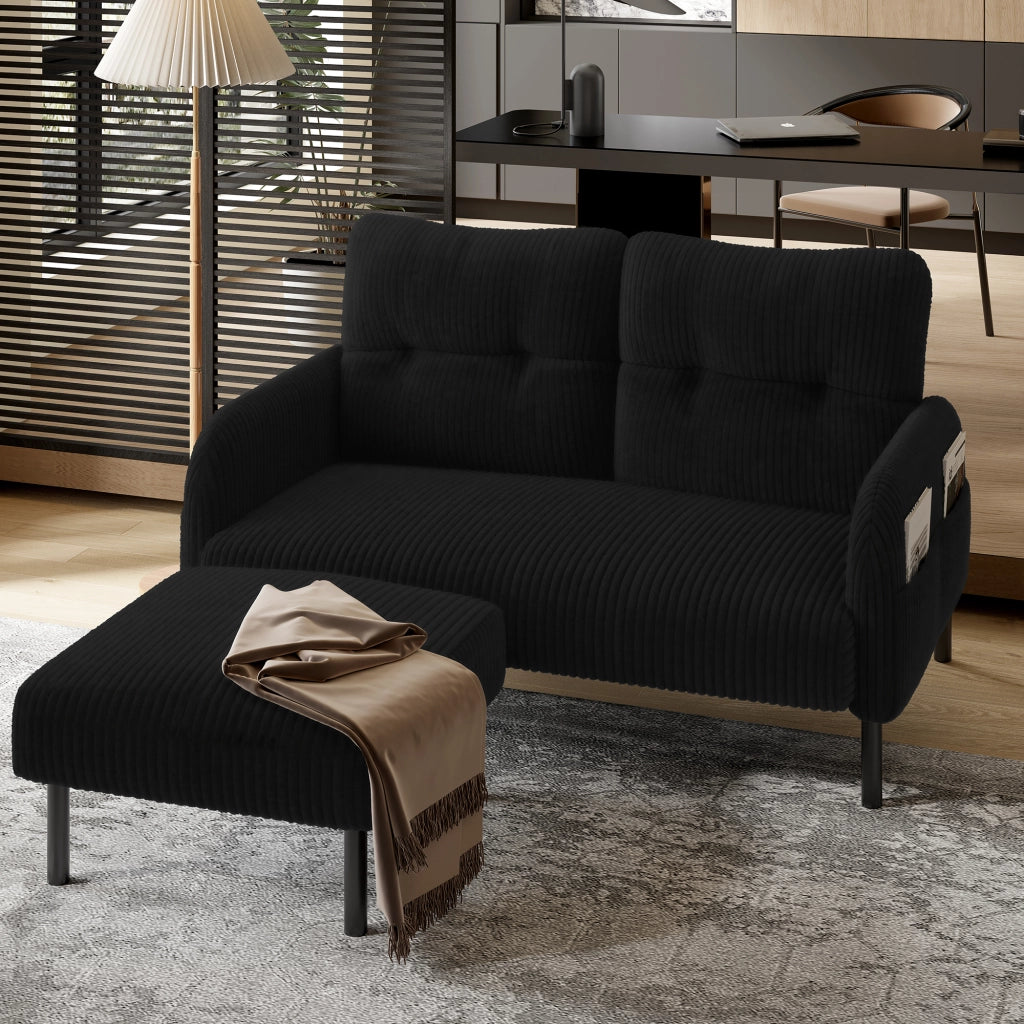 POUF 56x51x39 cm in corduroy nero con struttura in metallo