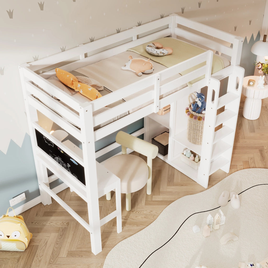 Letto a soppalco bianco 90x200 cm con scrivania