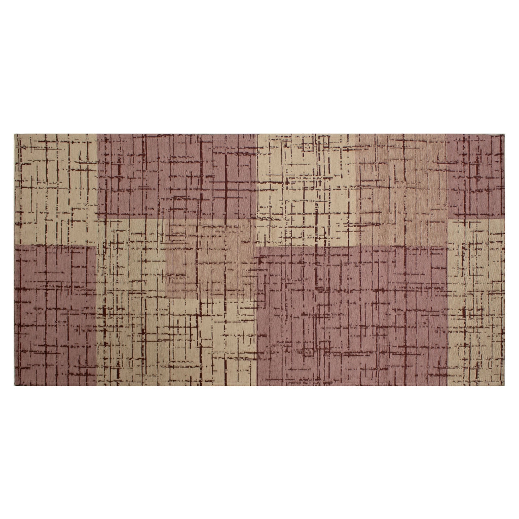 Tappeto Arredo Moderno Morbido in Ciniglia Ingresso Antiscivolo Prodotto Italiano  Soggiorno Camera Salotto Disegni Piazzati Cotone Varie Misure Grande Mondrian/Prugna - 140x200 cm