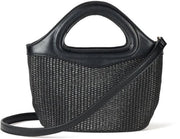 Borsa Mini Tote per donne, Raffia Xiomara, nera e bianca, unico modello