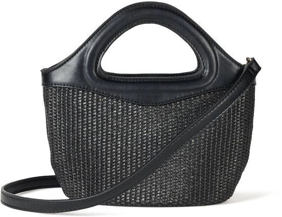 Borsa Mini Tote per donne, Raffia Xiomara, nera e bianca, unico modello