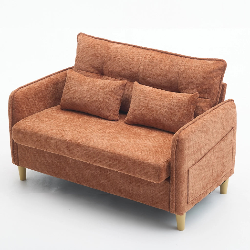 Divano 2 Posti con Braccioli e Tasche Laterali ¨C MINIMAL ¨C Chenille Marrone 127 cm
