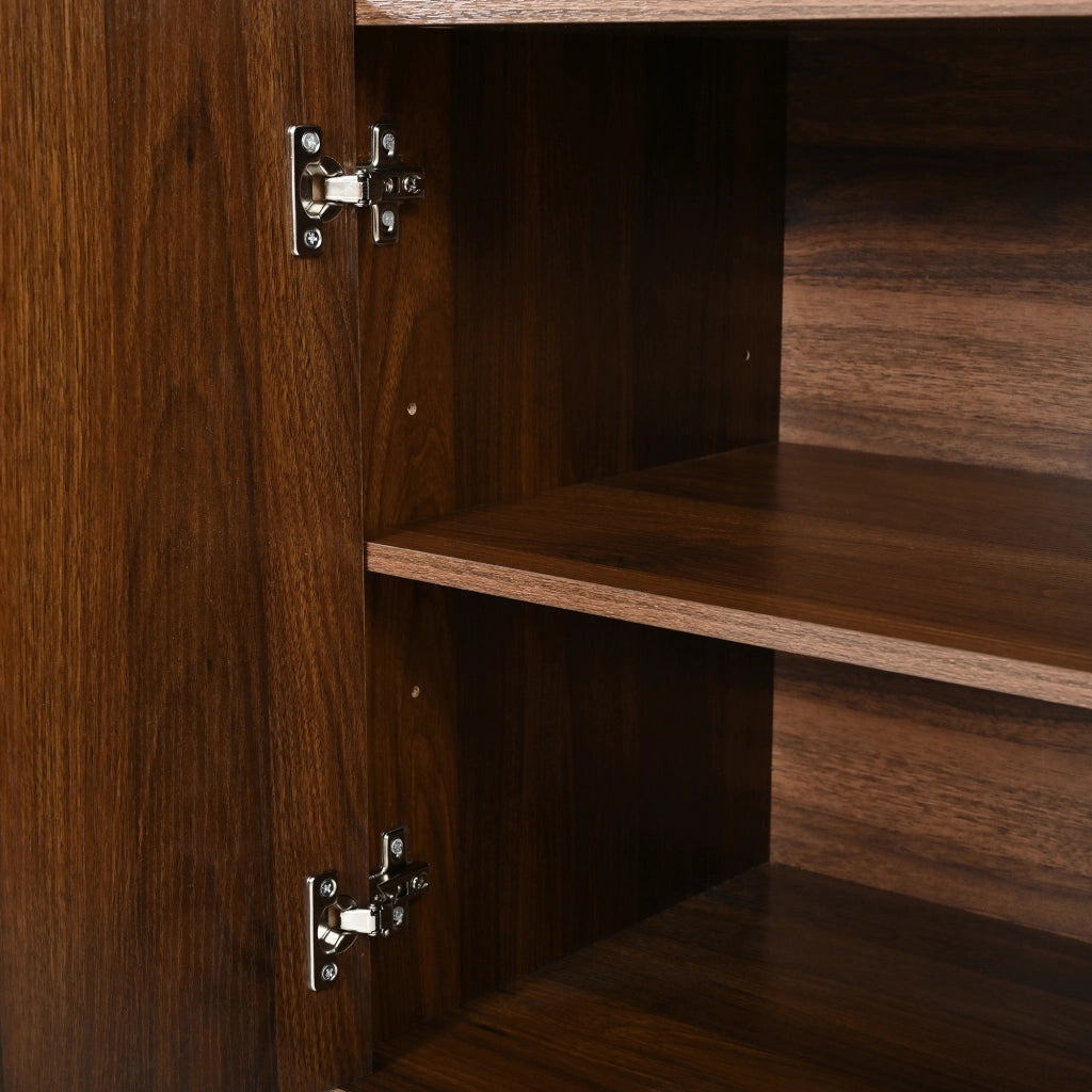 Credenza e madia con 3 ante e frontale rigato verticale per soggiorno in MDF e pannello truciolare noce 140 × 40 × 78 cm