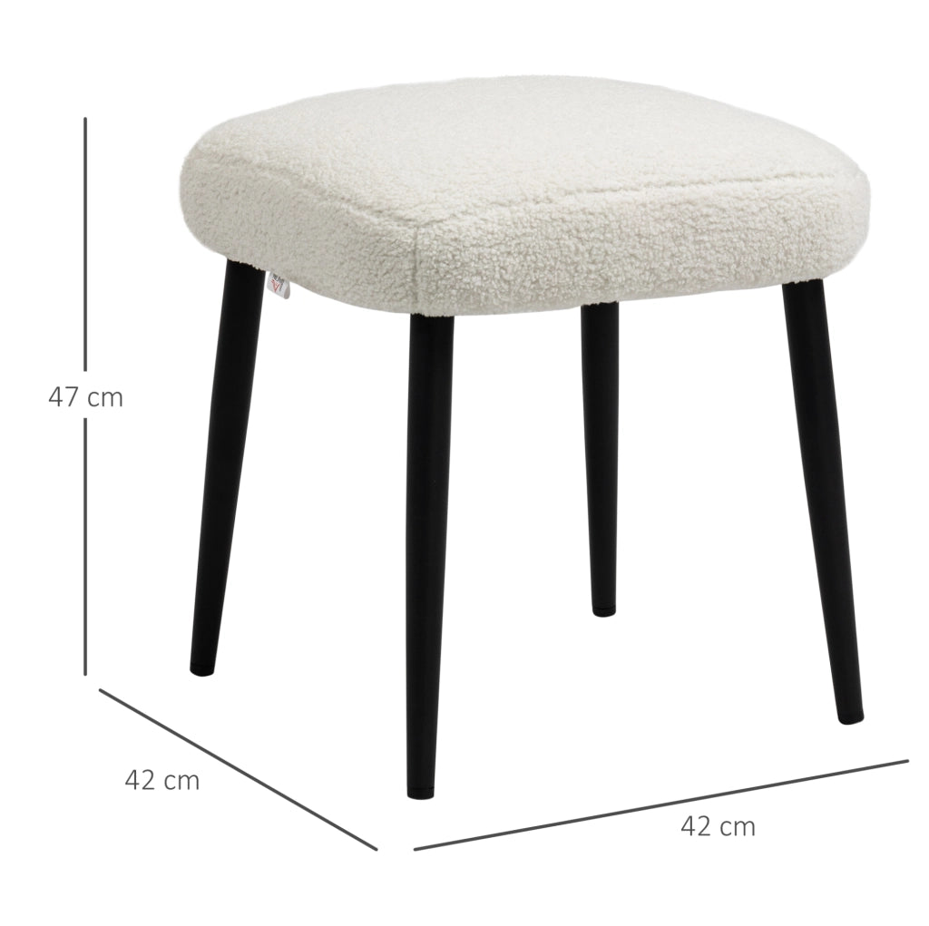 Pouf quadrato in tessuto effetto cashmere con gambe in acciaio crema 42x42x47 cm