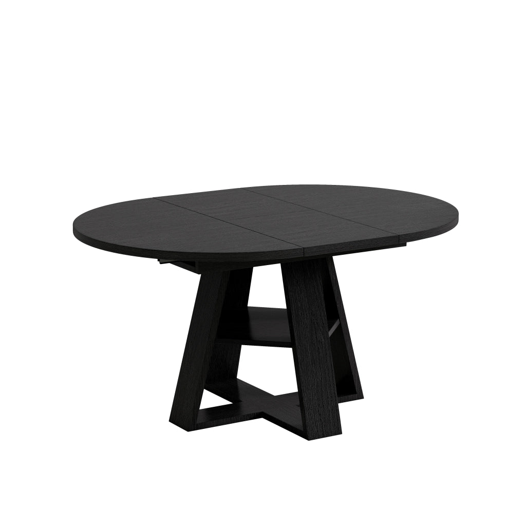 Tavolo da Pranzo Rotondo/Ovale Allungabile Ø110/150x110 cm con Ripiano LEMONMAX; 4-6 Posti; Allunga Integrata; Effetto Legno Nero