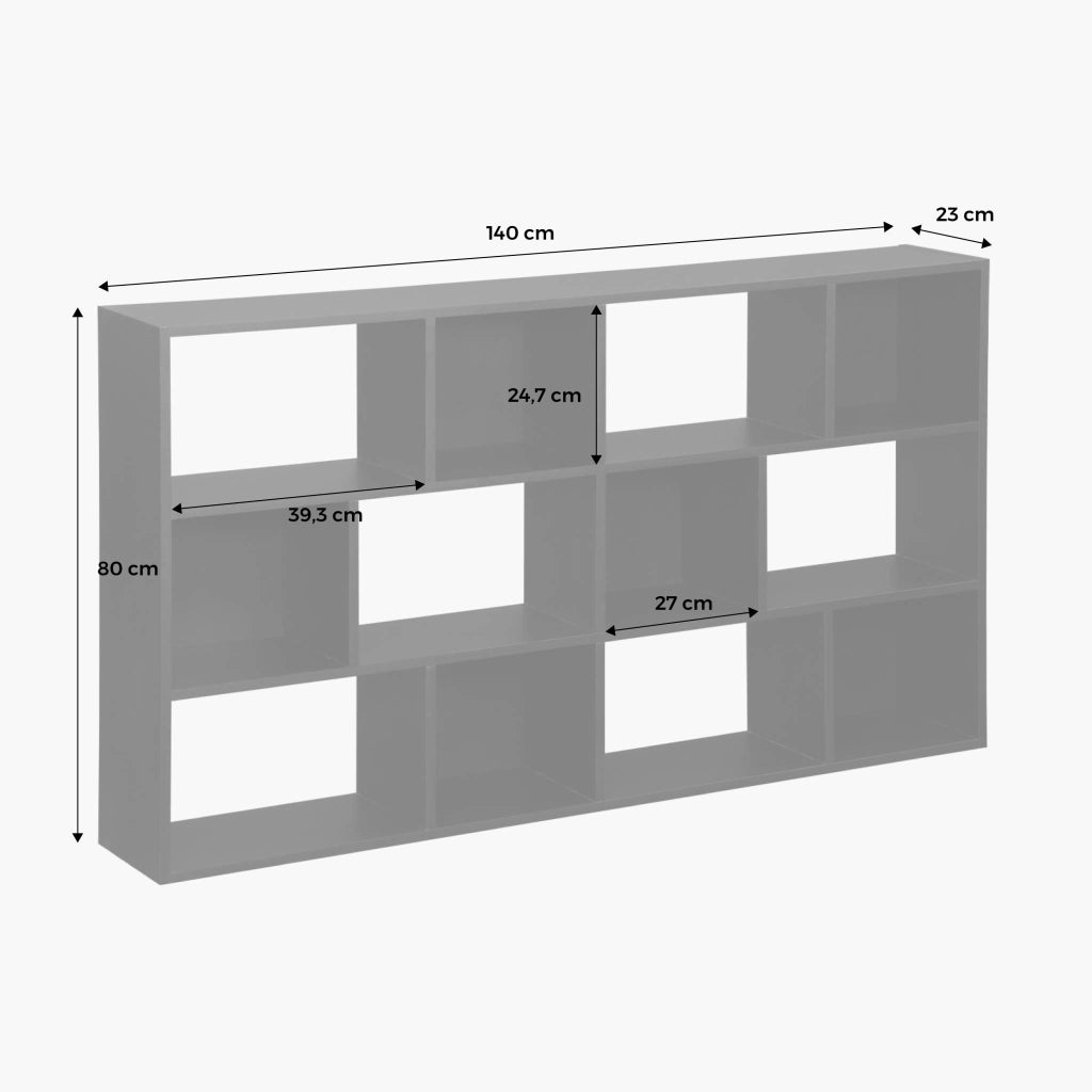 Libreria a 3 livelli con 12 scomparti, bianco