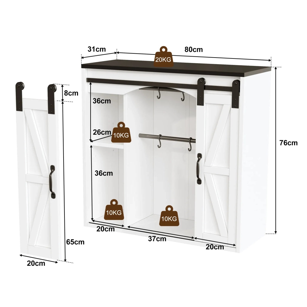 Armadio pensile da cucina con 2 ante scorrevoli e ripiani regolabili, 80x31x76 cm, per soggiorno, bagno e lavanderia