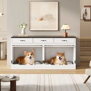 Gabbia per Cani in Legno e Metallo 164 x 60 x 81 cm con Porta Sollevabile e 3 Cassetti Bianca e Nera