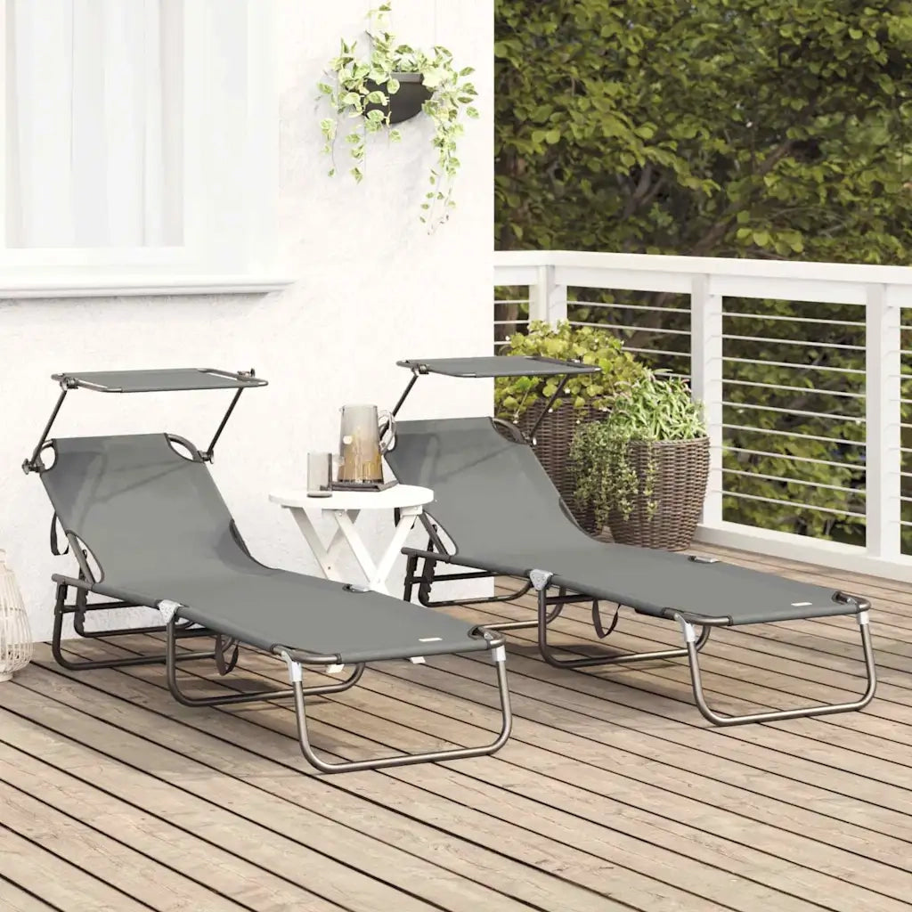 Lettino Prendisole | Sdraio da giardino | Lettino da sole pieghevole 2 pz Grigio 190 x 57 x 81 cm