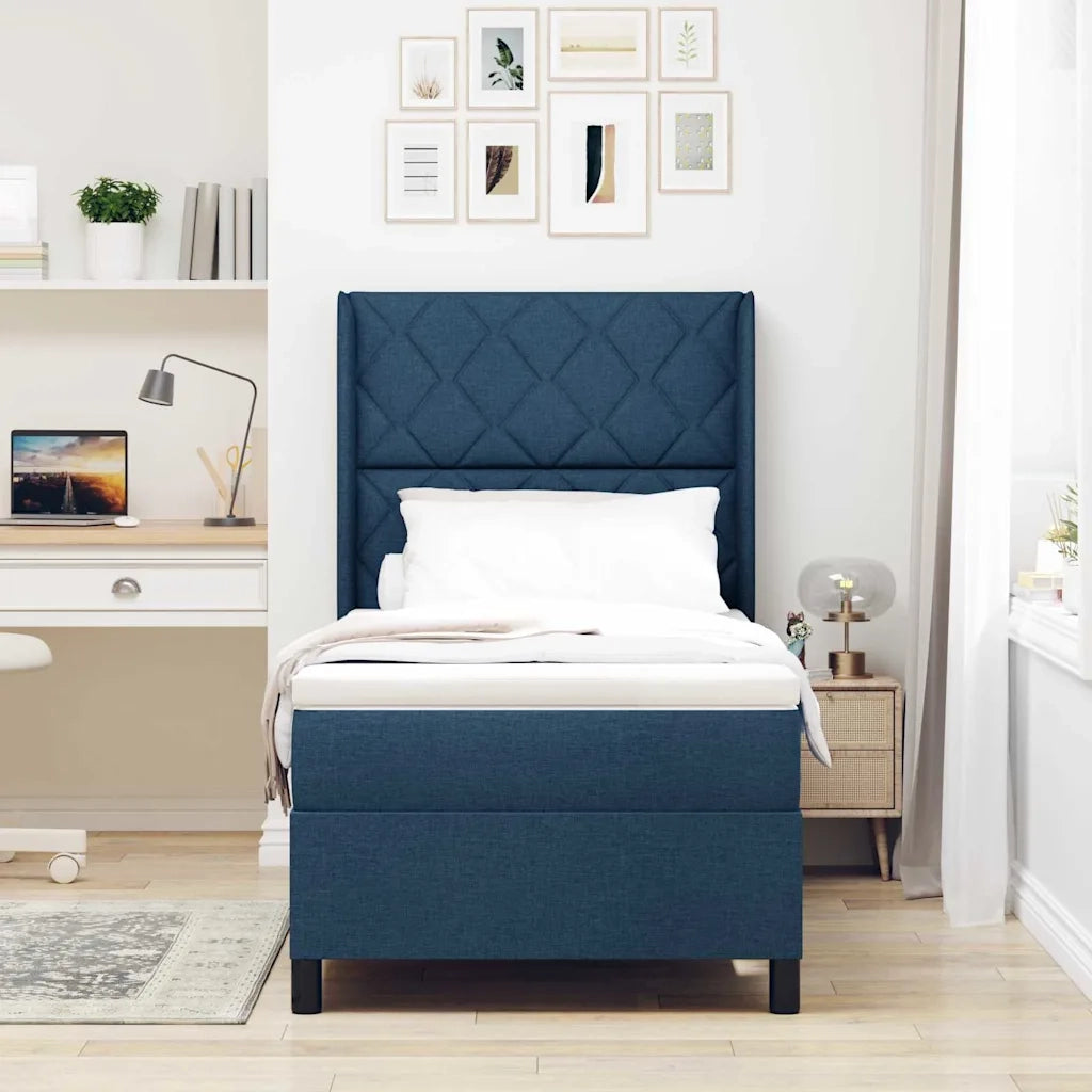 Letto a Sorgente LED con materasso Blu 100 x 200 cm Tessuto