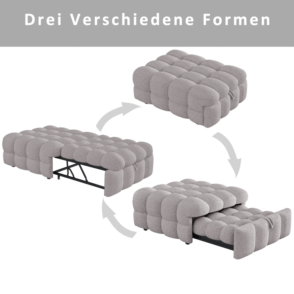 Letto imbottito con poggiapiedi 2 in 1, divano letto estraibile, letto singolo Puffy, bouclé - Grigio