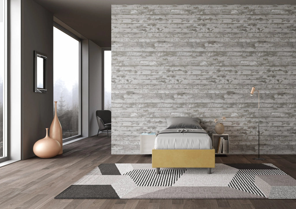 Letto 1 Piazza e Mezzo Sommier 110x200 cm con Rete e Contenitore Azelia Ocra