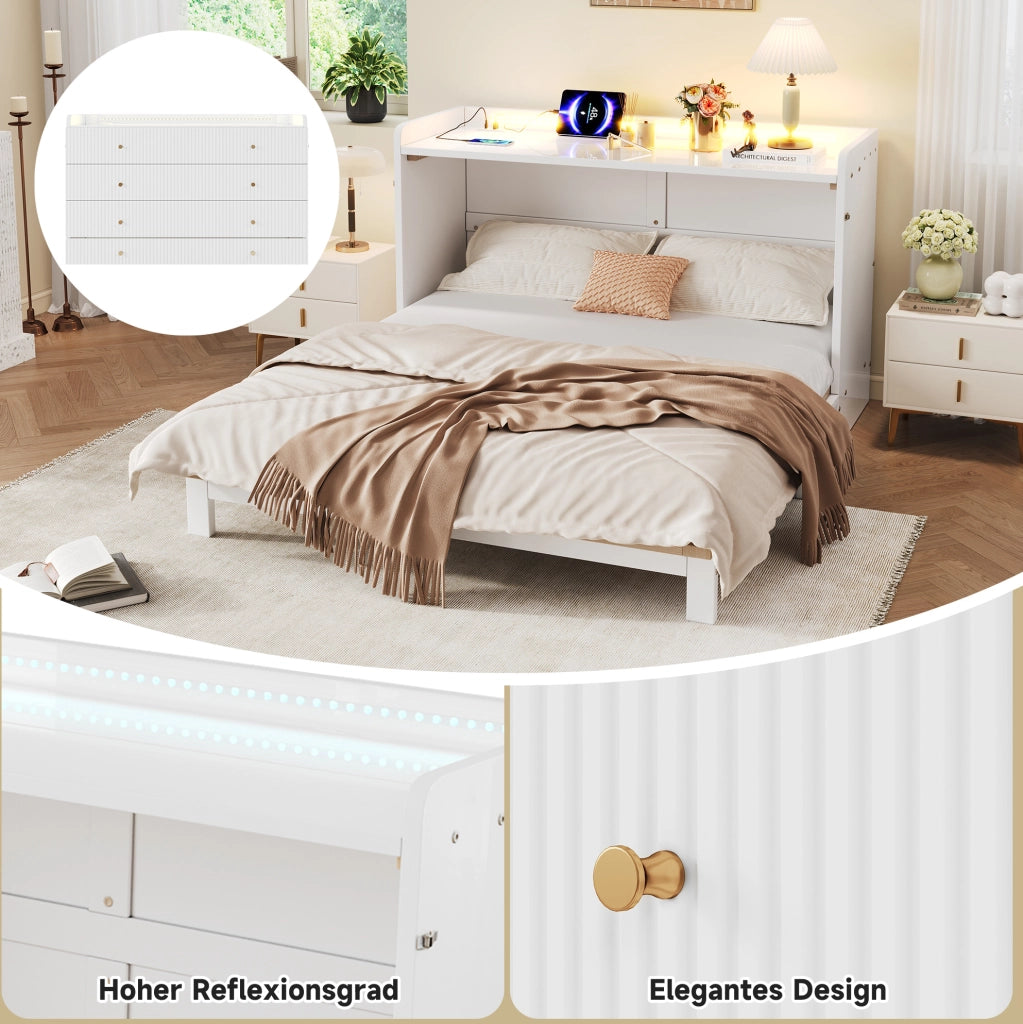 Letto a scomparsa bianco con LED e ricarica integrata