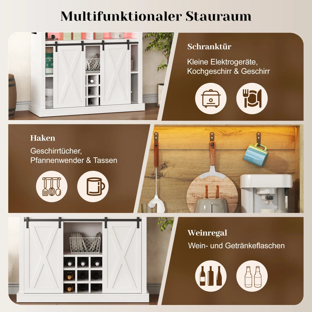 Armadio da cucina alto 191 cm con LED, presa, ganci, portabottiglie e vetrina per cucina e sala da pranzo