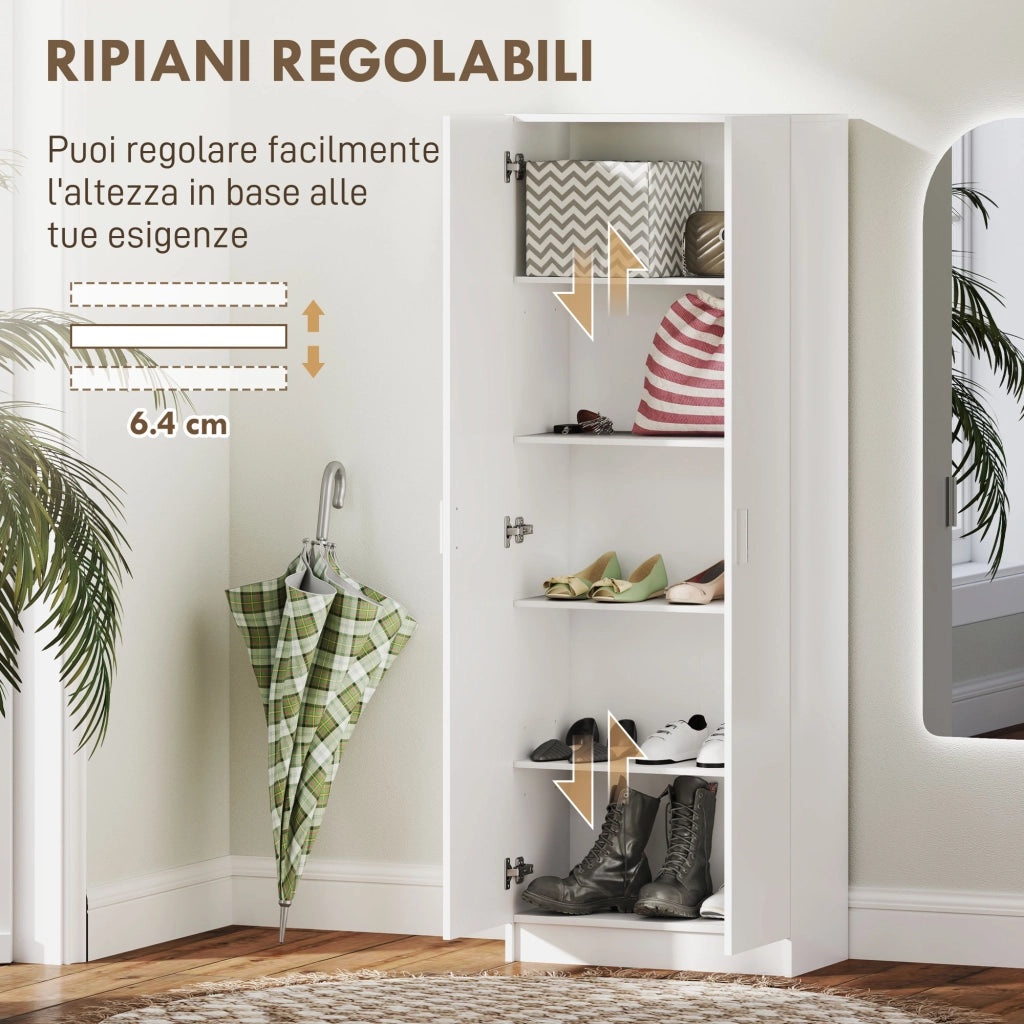 Cassettiera Moderna con 5 Ripiani Regolabili ¨C Minimal ¨C Legno, 60x31.5x165 cm, Bianco