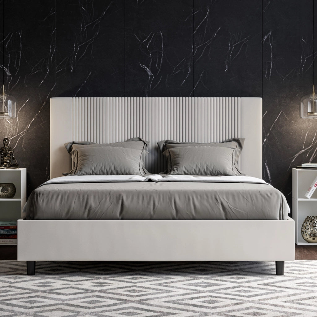 BS COM Letto queen size contenitore imbottito 150x200 similpelle bianco