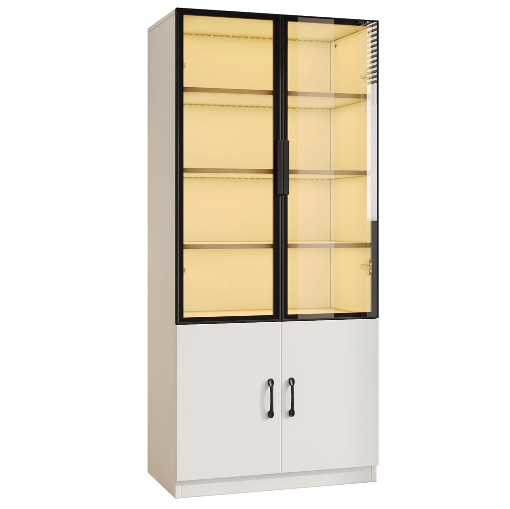 Vetrina 60x40x160 cm con LED multicolore; vetro fumé e truciolare bianco