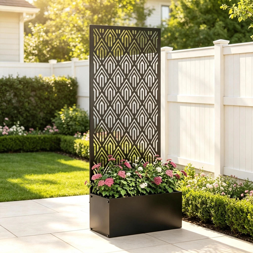 Fioriera rialzata da giardino con grigliato; drenaggio e vasca profonda in metallo 45 × 21.5 × 110 cm