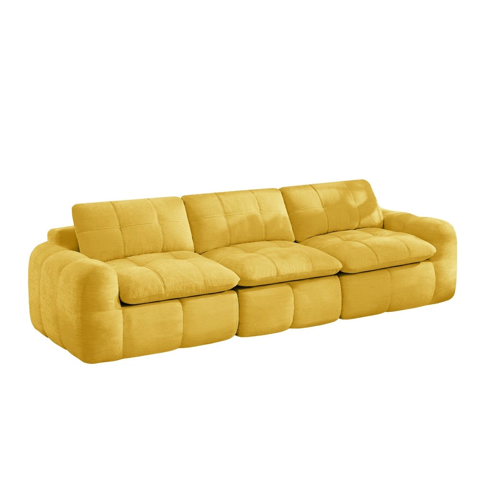 Divano 3 posti ¨C Minimal ¨C Giallo, tessuto chenille imbottito con cuscini
