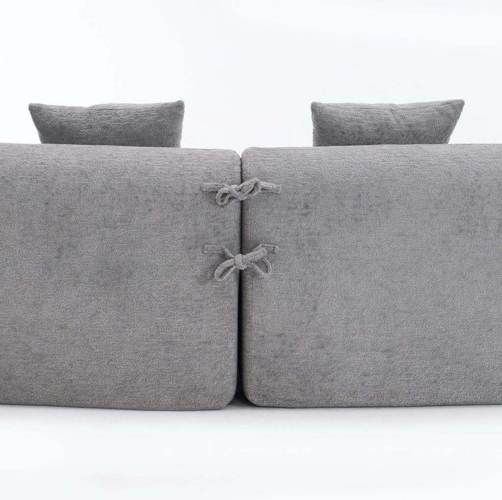 Divano angolare modulare curvo 4 posti in chenille grigio
