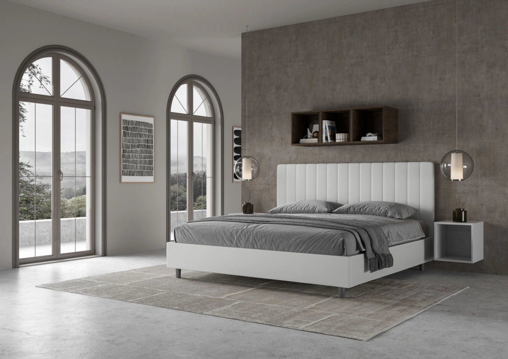 BS COM Letto matrimoniale king size contenitore imbottito 200x210 similpelle bianco