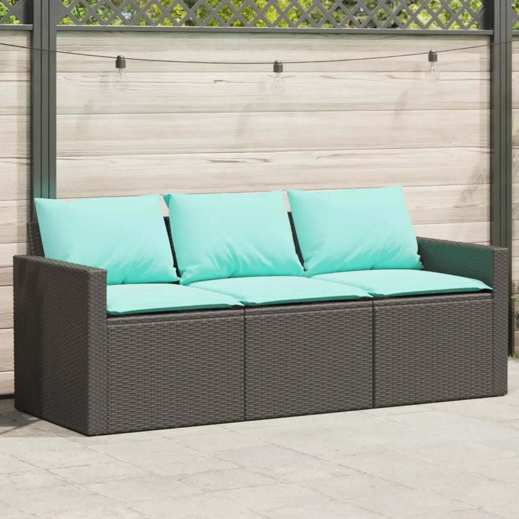 Divano da Giardino a 3 Posti con Cuscini Nero in Polyrattan 366349