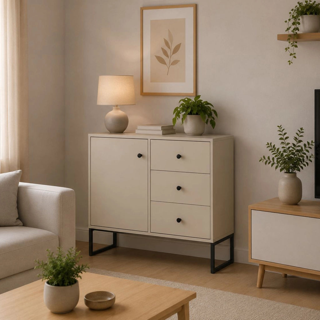 Madia Leranoro, Credenza 3 Cassetti, 77x33x82h cm Beige Cashmere