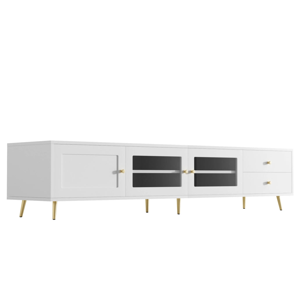 TV-LOWBOARD 170x40x28 cm Bianco in truciolare con 2 cassetti e 2 ante in vetro