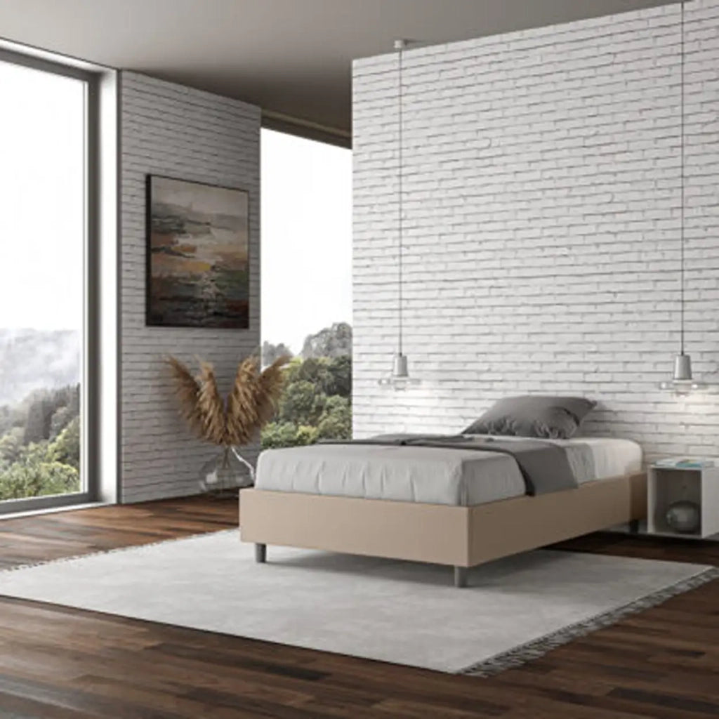 Letto una piazza e mezza contenitore imbottito 120x190 similpelle tortora Azelia
