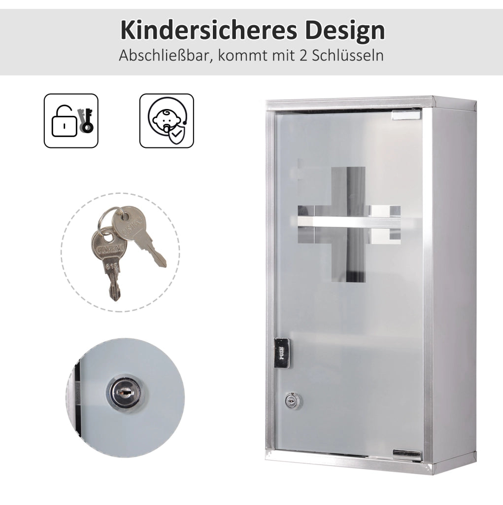 Armadio porta medicinali in acciaio inox con 3 ripiani, chiudibile a chiave, 25x12x48 cm, per uso domestico