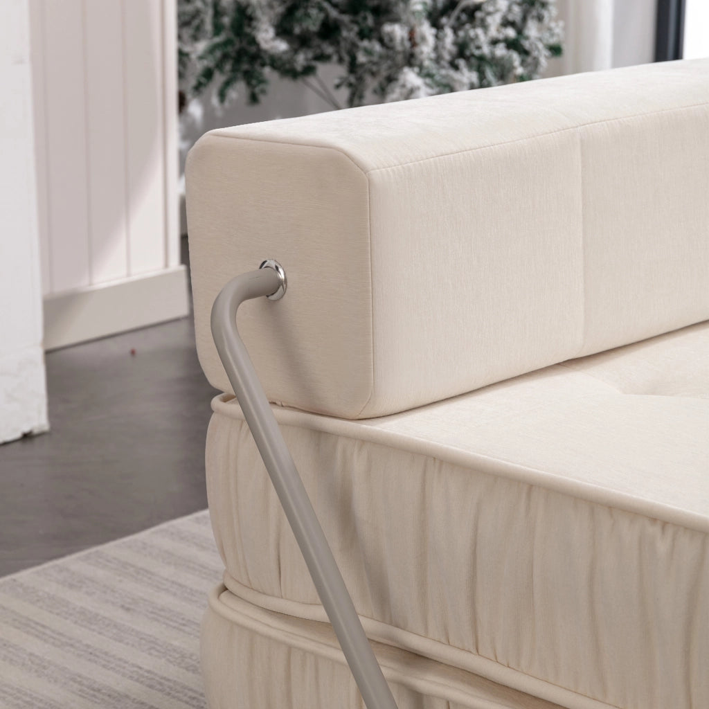 Divano letto modulare 2 in 1 pieghevole, poltrona e chaise longue, in ciniglia bianco, 186 × 93 × 44,5 cm